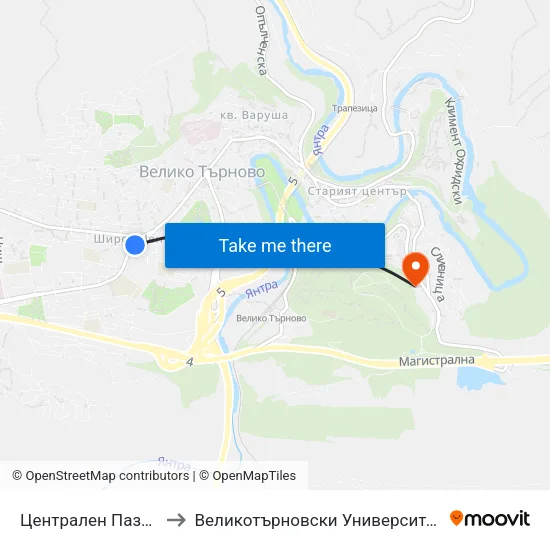 Централен Пазар / Central Market to Великотърновски Университет ""Св. Св. Кирил И Методий"" map