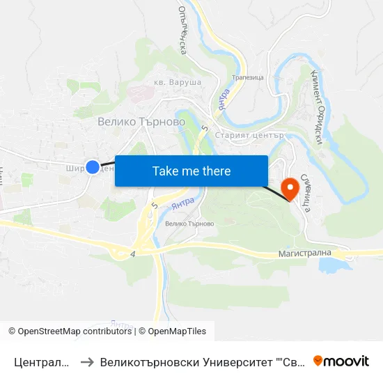 Централен Пазар to Великотърновски Университет ""Св. Св. Кирил И Методий"" map