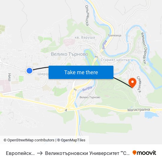 Европейски Център to Великотърновски Университет ""Св. Св. Кирил И Методий"" map