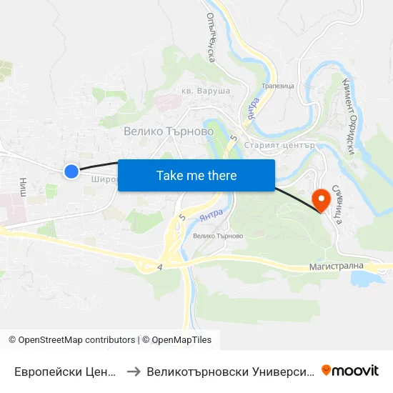 Европейски Център / European Centre to Великотърновски Университет ""Св. Св. Кирил И Методий"" map