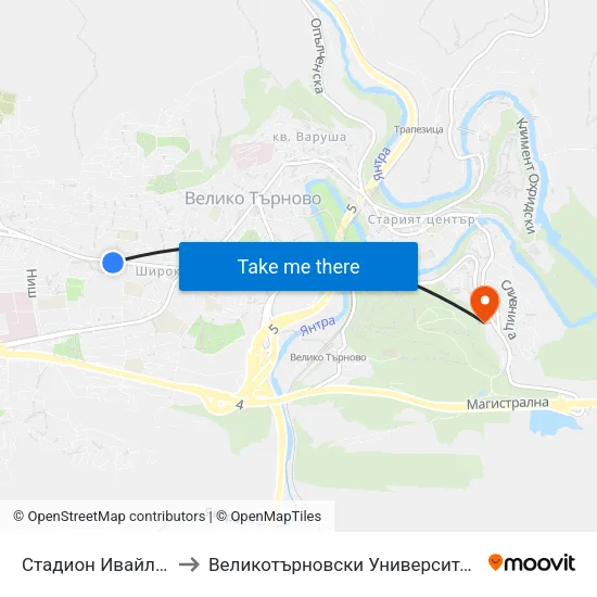 Стадион Ивайло / Ivaylo Stadium to Великотърновски Университет ""Св. Св. Кирил И Методий"" map