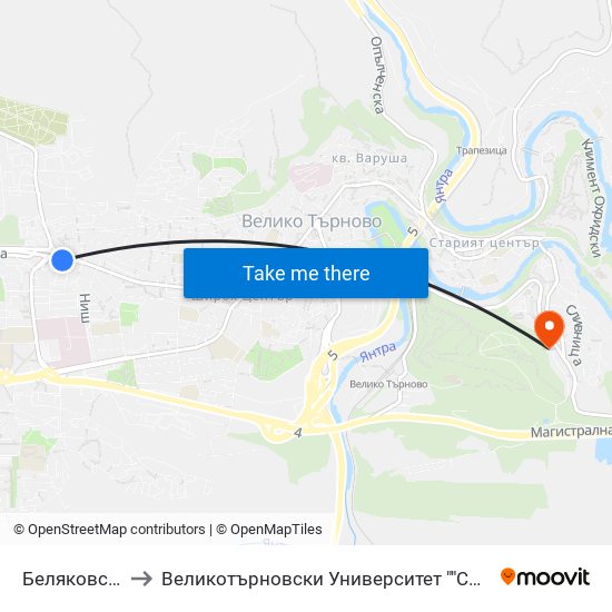 Беляковско Шосе to Великотърновски Университет ""Св. Св. Кирил И Методий"" map