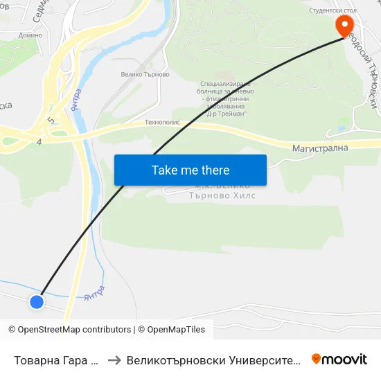 Товарна Гара / Freight Station to Великотърновски Университет ""Св. Св. Кирил И Методий"" map