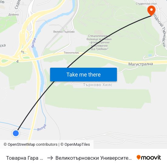 Товарна Гара / Freight Station to Великотърновски Университет ""Св. Св. Кирил И Методий"" map