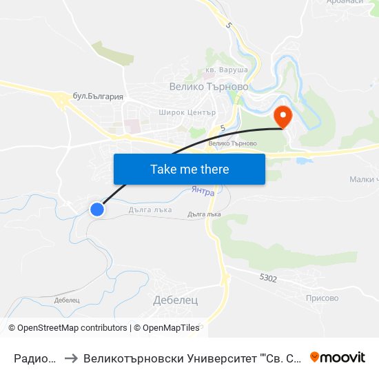 Радиозавод / Radio Plant to Великотърновски Университет ""Св. Св. Кирил И Методий"" map