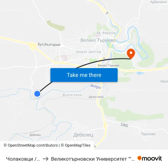 Чолаковци / Cholakovtsi to Великотърновски Университет ""Св. Св. Кирил И Методий"" map