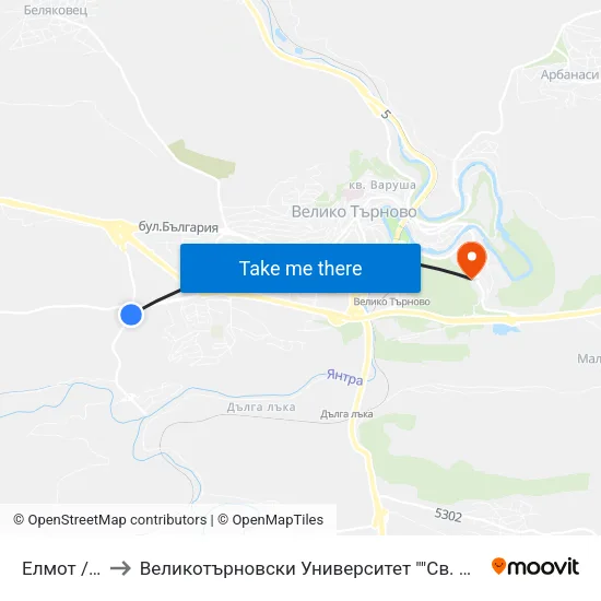 Елмот / Elmot to Великотърновски Университет ""Св. Св. Кирил И Методий"" map