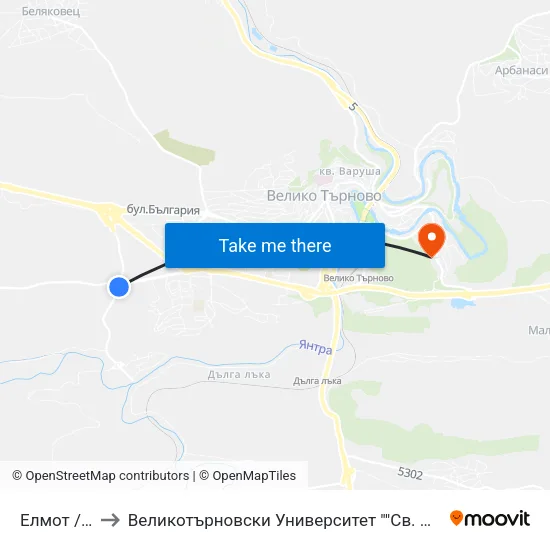 Елмот / Elmot to Великотърновски Университет ""Св. Св. Кирил И Методий"" map