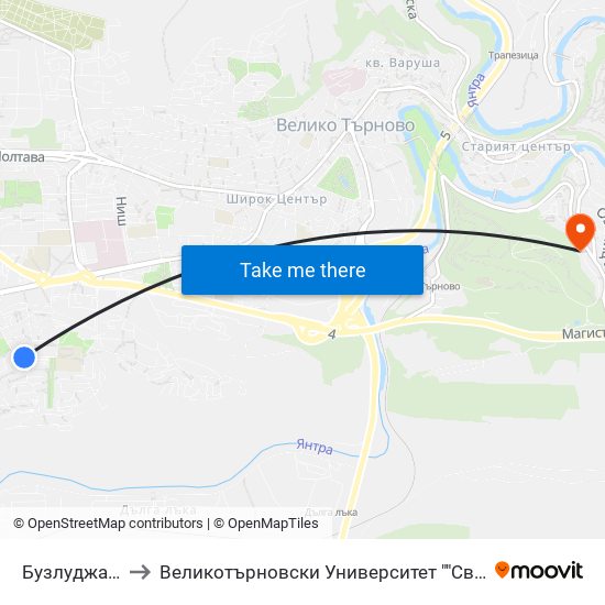 Бузлуджа - Първа to Великотърновски Университет ""Св. Св. Кирил И Методий"" map