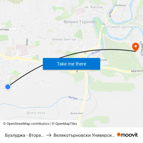 Бузлуджа - Втора / Buzludzha - Second to Великотърновски Университет ""Св. Св. Кирил И Методий"" map