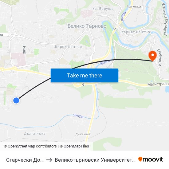 Старчески Дом - Обръщало / Nursing Home - Terminus to Великотърновски Университет ""Св. Св. Кирил И Методий"" map