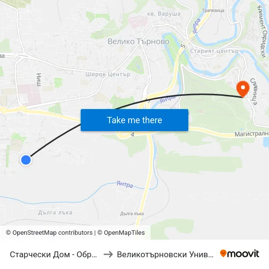 Старчески Дом - Обръщало / Nursing Home - Terminus to Великотърновски Университет ""Св. Св. Кирил И Методий"" map