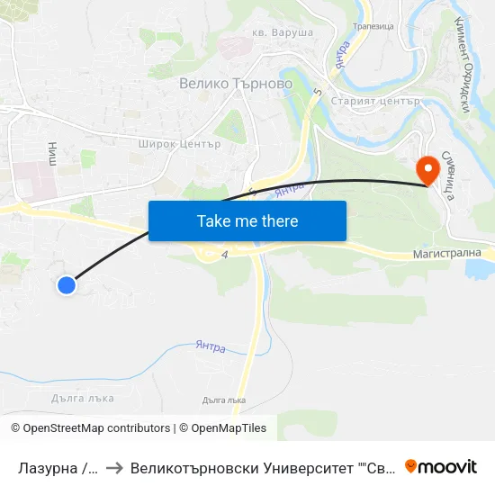 Лазурна / Lazurna to Великотърновски Университет ""Св. Св. Кирил И Методий"" map