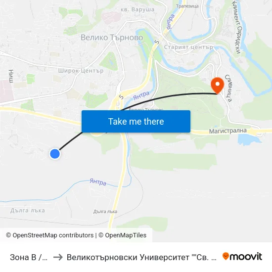 Зона В / Zona V to Великотърновски Университет ""Св. Св. Кирил И Методий"" map