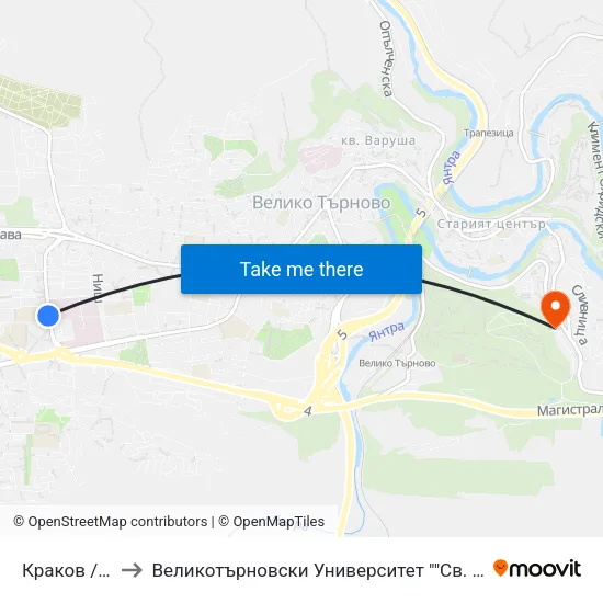 Краков / Krakow to Великотърновски Университет ""Св. Св. Кирил И Методий"" map