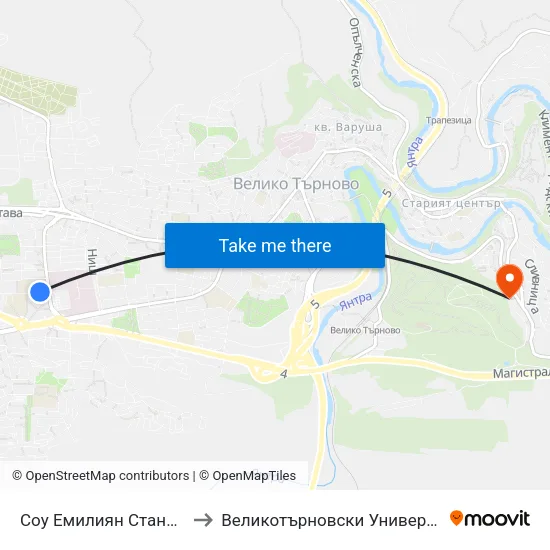 Соу Емилиян Станев / Emiliyan Stanev School to Великотърновски Университет ""Св. Св. Кирил И Методий"" map