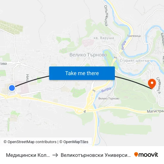 Медицински Колеж / Medical College to Великотърновски Университет ""Св. Св. Кирил И Методий"" map