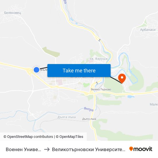 Военен Университет - Първа to Великотърновски Университет ""Св. Св. Кирил И Методий"" map