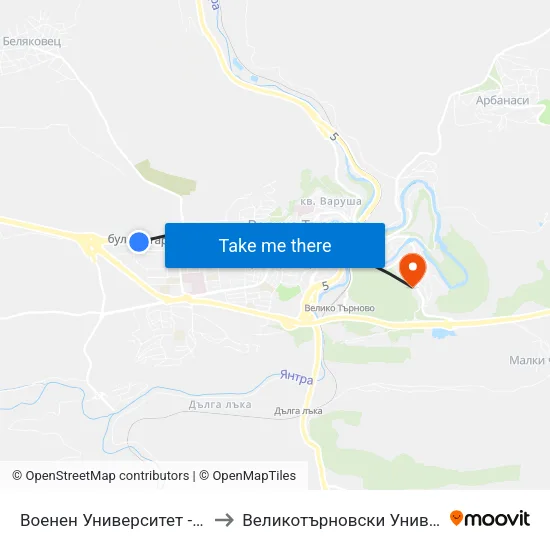 Военен Университет - Втора / Military University - Second to Великотърновски Университет ""Св. Св. Кирил И Методий"" map