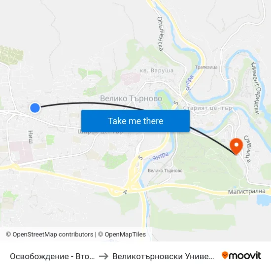 Освобождение - Втора / Osvobozhdenie - Second to Великотърновски Университет ""Св. Св. Кирил И Методий"" map