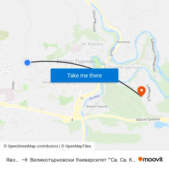 Яворов to Великотърновски Университет ""Св. Св. Кирил И Методий"" map