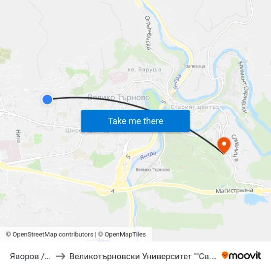 Яворов / Yavorov to Великотърновски Университет ""Св. Св. Кирил И Методий"" map