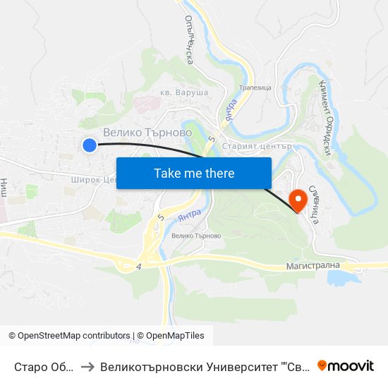 Старо Обръщало / Old Terminus to Великотърновски Университет ""Св. Св. Кирил И Методий"" map