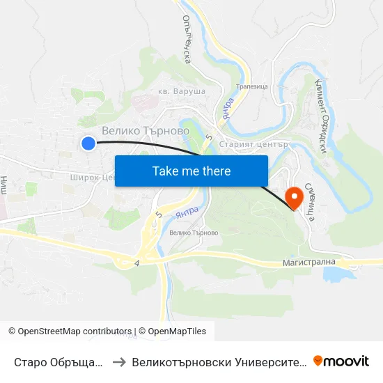 Старо Обръщало / Old Terminus to Великотърновски Университет ""Св. Св. Кирил И Методий"" map