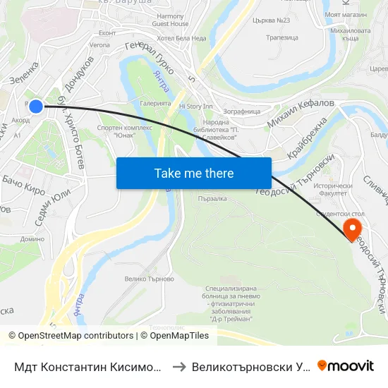 Мдт Константин Кисимов / Konstantin Kisimov Musical And Dramatic Theatre to Великотърновски Университет ""Св. Св. Кирил И Методий"" map