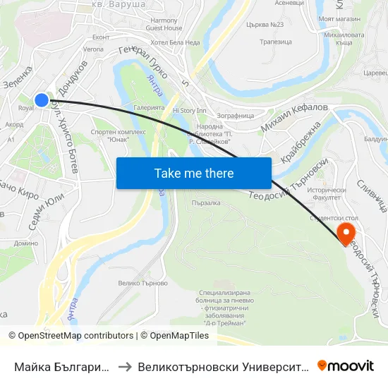 Майка България / Mother Bulgaria to Великотърновски Университет ""Св. Св. Кирил И Методий"" map