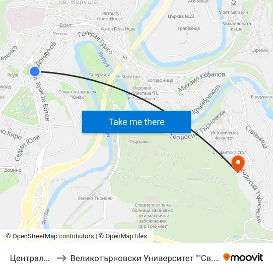 Централна Поща to Великотърновски Университет ""Св. Св. Кирил И Методий"" map