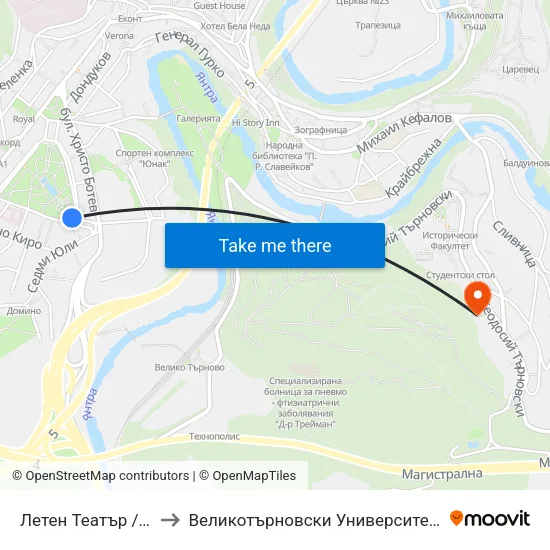 Летен Театър / Summer Theatre to Великотърновски Университет ""Св. Св. Кирил И Методий"" map
