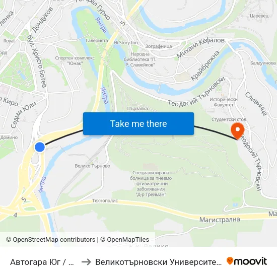 Автогара Юг / South Bus Station to Великотърновски Университет ""Св. Св. Кирил И Методий"" map