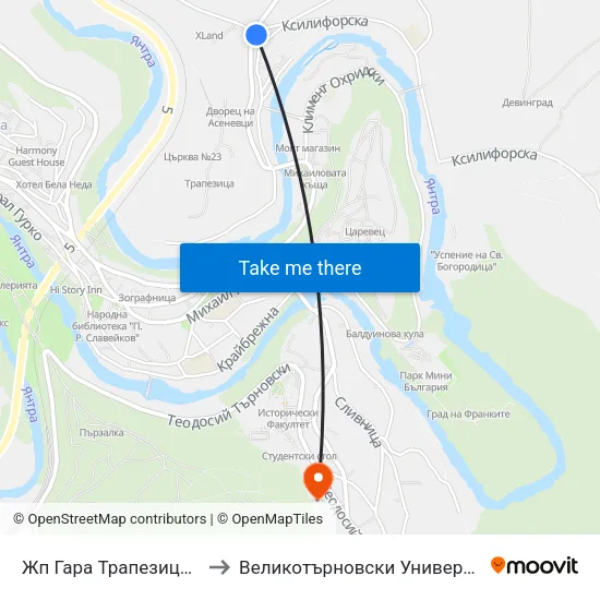 Жп Гара Трапезица / Trapezitsa Train Station to Великотърновски Университет ""Св. Св. Кирил И Методий"" map