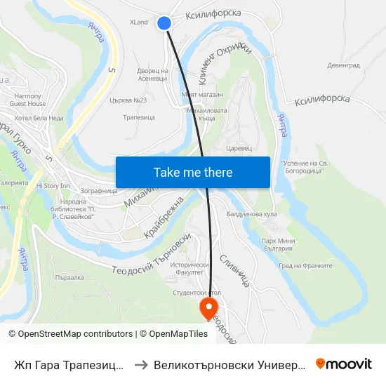 Жп Гара Трапезица / Trapezitsa Train Station to Великотърновски Университет ""Св. Св. Кирил И Методий"" map