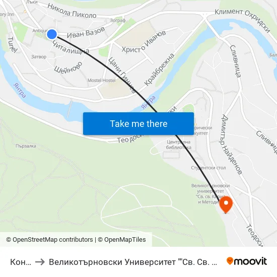 Конака / Konaka to Великотърновски Университет ""Св. Св. Кирил И Методий"" map