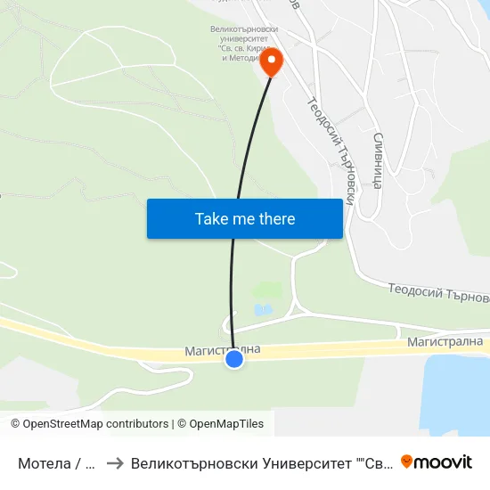 Мотела / the Motel to Великотърновски Университет ""Св. Св. Кирил И Методий"" map