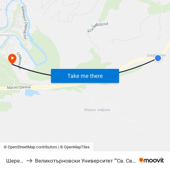 Шереметя / Sheremetya to Великотърновски Университет ""Св. Св. Кирил И Методий"" map