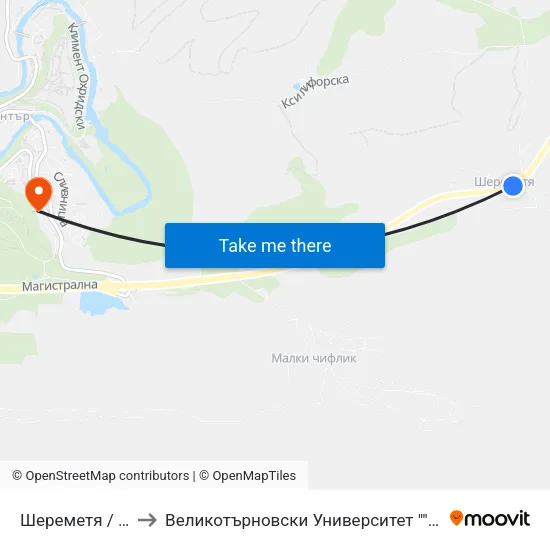 Шереметя / Sheremetya to Великотърновски Университет ""Св. Св. Кирил И Методий"" map