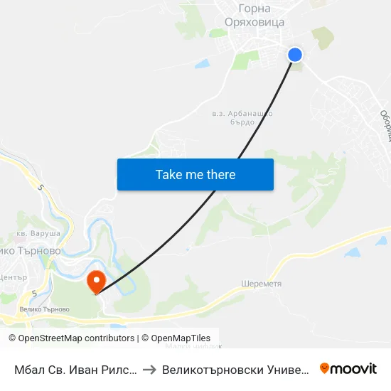 Мбал Св. Иван Рилски / Saint Ivan Rilski Hospital to Великотърновски Университет ""Св. Св. Кирил И Методий"" map
