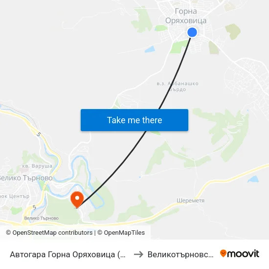 Автогара Горна Оряховица (Площад Атанас Буров) / Gorna Oryahovitsa Bus Station (Atanas Burov Square) to Великотърновски Университет ""Св. Св. Кирил И Методий"" map