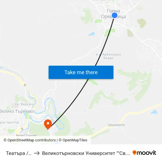 Театъра / Theatre to Великотърновски Университет ""Св. Св. Кирил И Методий"" map