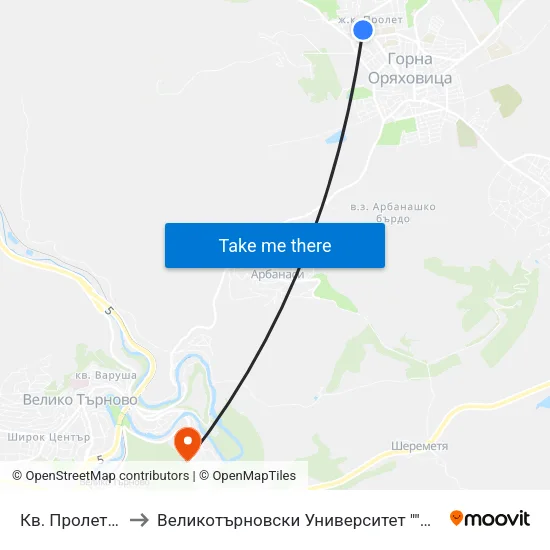 Кв. Пролет / Prolet Qr to Великотърновски Университет ""Св. Св. Кирил И Методий"" map