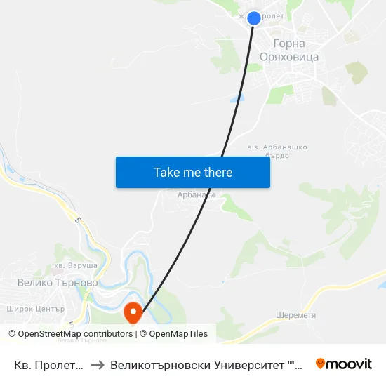 Кв. Пролет / Prolet Qr to Великотърновски Университет ""Св. Св. Кирил И Методий"" map