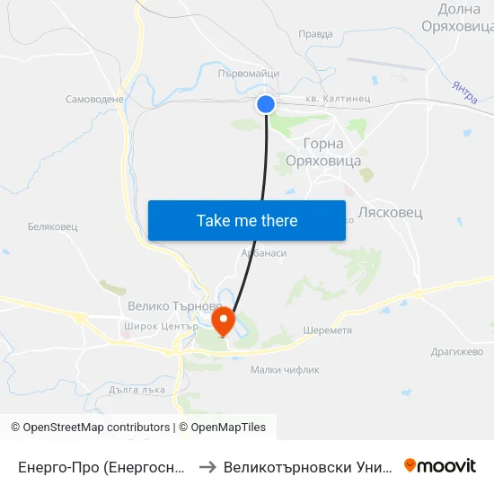 Енерго-Про (Енергоснабдяване) / Energo-Pro (Power Supply) to Великотърновски Университет ""Св. Св. Кирил И Методий"" map
