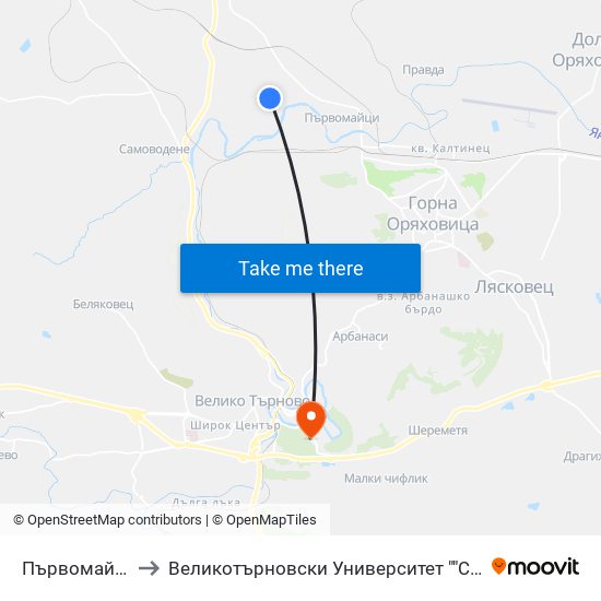 Първомайци - Трета to Великотърновски Университет ""Св. Св. Кирил И Методий"" map