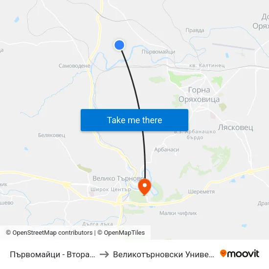 Първомайци - Втора (Ткзс) / Parvomaytsi - Second to Великотърновски Университет ""Св. Св. Кирил И Методий"" map