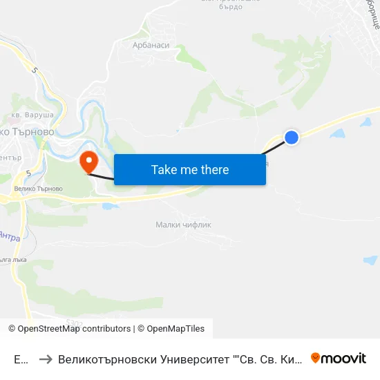 Е772 to Великотърновски Университет ""Св. Св. Кирил И Методий"" map