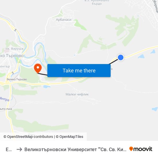 Е772 to Великотърновски Университет ""Св. Св. Кирил И Методий"" map