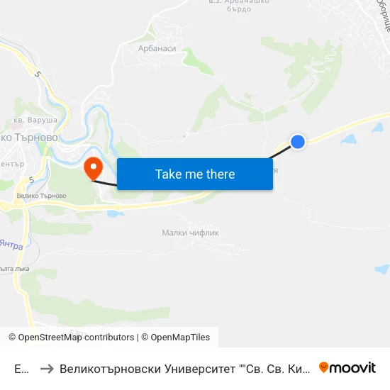 Е772 to Великотърновски Университет ""Св. Св. Кирил И Методий"" map